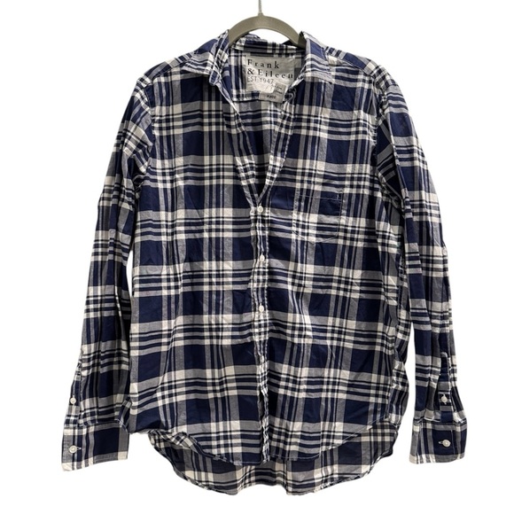 Frank & Eileen Navy and White Plaid Button Down 100% Cotton Women’s Blouse Top - Picture 1 of 7